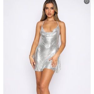 White fox iconic image mini dress silver